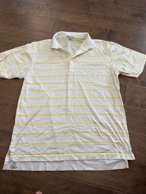 Peter Millar White Polo with Yellow Stripes